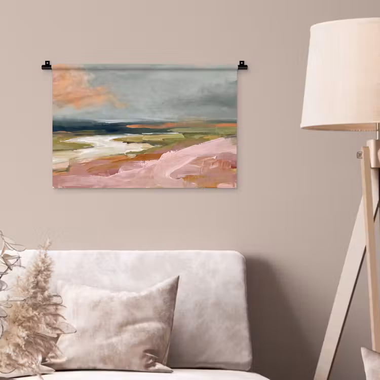 Landschap - Rivier - Abstract - Roze - Groen Wandkleed katoen klein -sfeer4