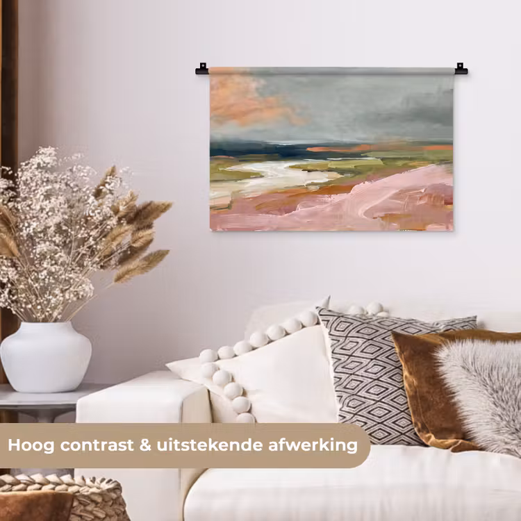 Landschap - Rivier - Abstract - Roze - Groen Wandkleed katoen klein -sfeer1