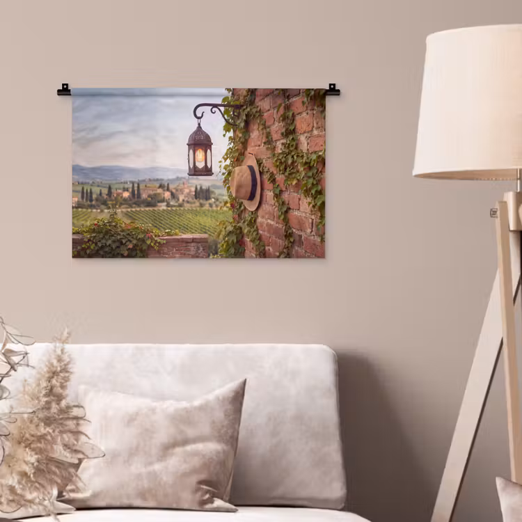 Lantaarn - Wijngaard - Landschap - Italiaans Wandkleed katoen klein -sfeer4