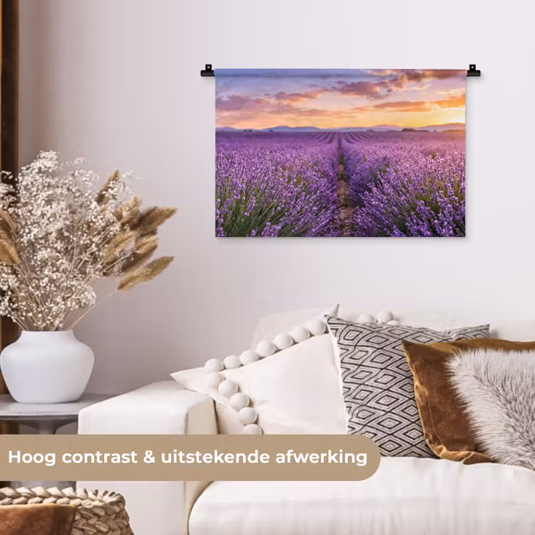 Lavendel - Veld - Natuur - Paars Wandkleed katoen klein -sfeer1