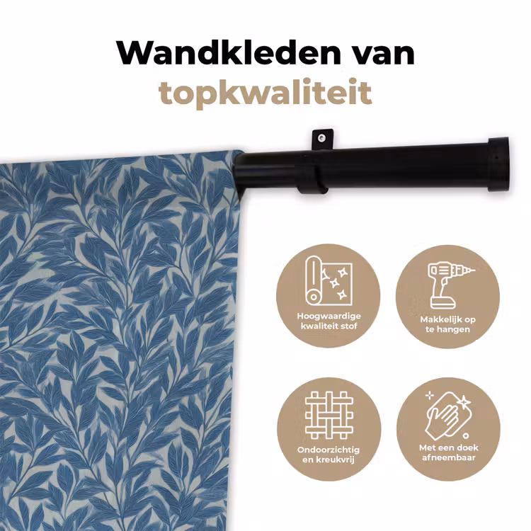 Bladeren - Klassiek - Patroon - Donkerblauw - Vintage Wandkleed katoen klein 269 -sfeer2