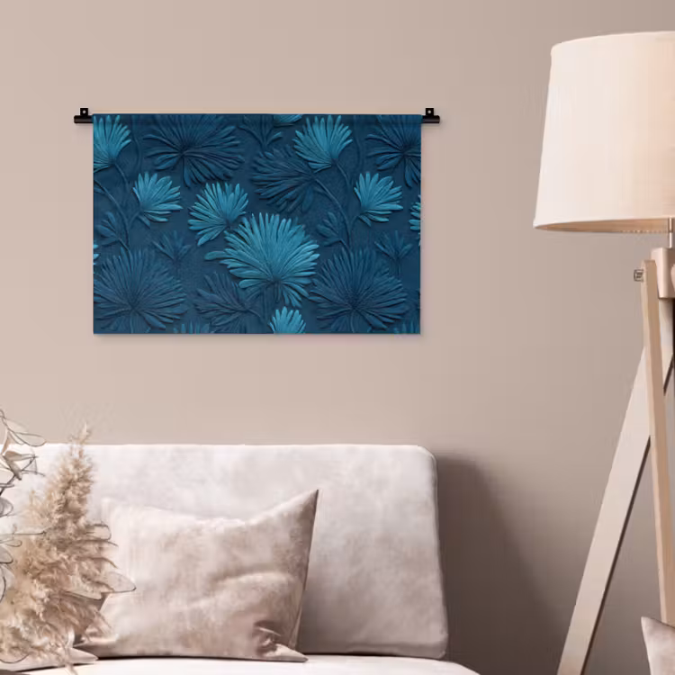 Bladeren - Reliëf - Patroon - Oceaanblauw - Modern Wandkleed katoen klein 269 -sfeer4