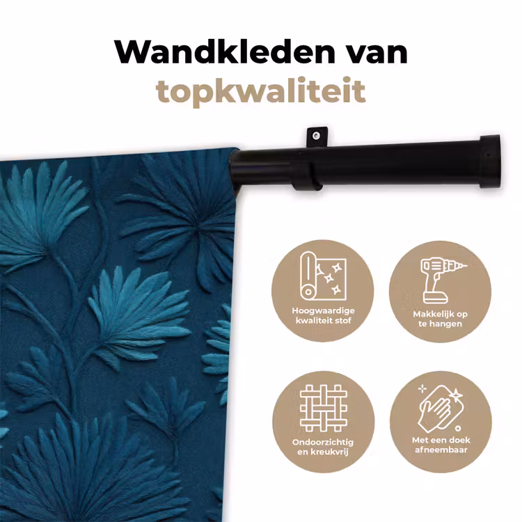 Bladeren - Reliëf - Patroon - Oceaanblauw - Modern Wandkleed katoen klein 269 -sfeer2