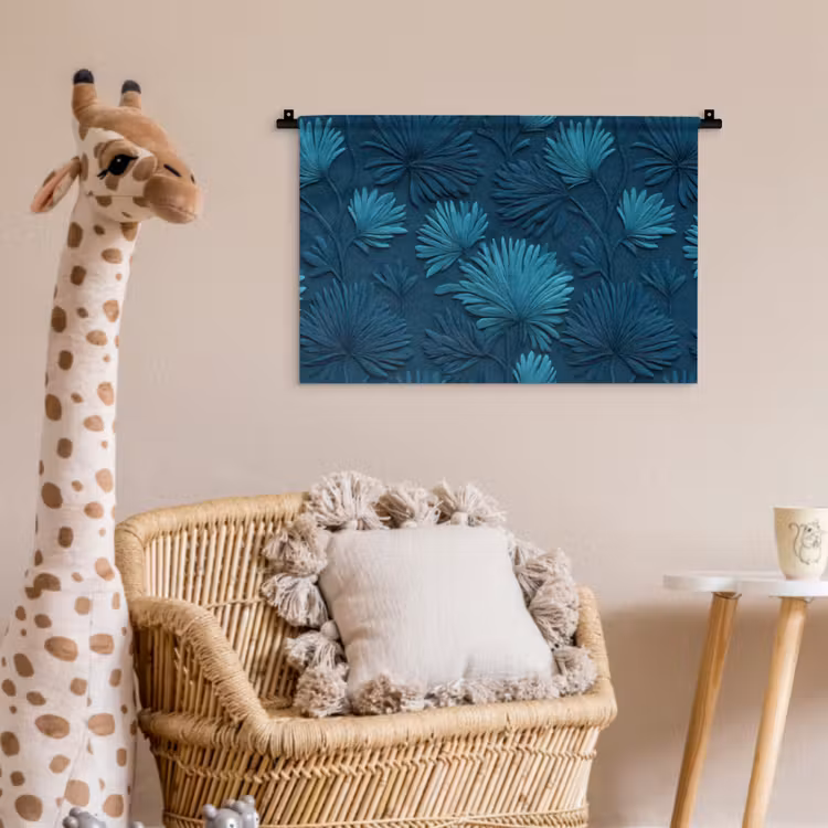Bladeren - Reliëf - Patroon - Oceaanblauw - Modern Wandkleed katoen klein 269 -wsfeer5_kind