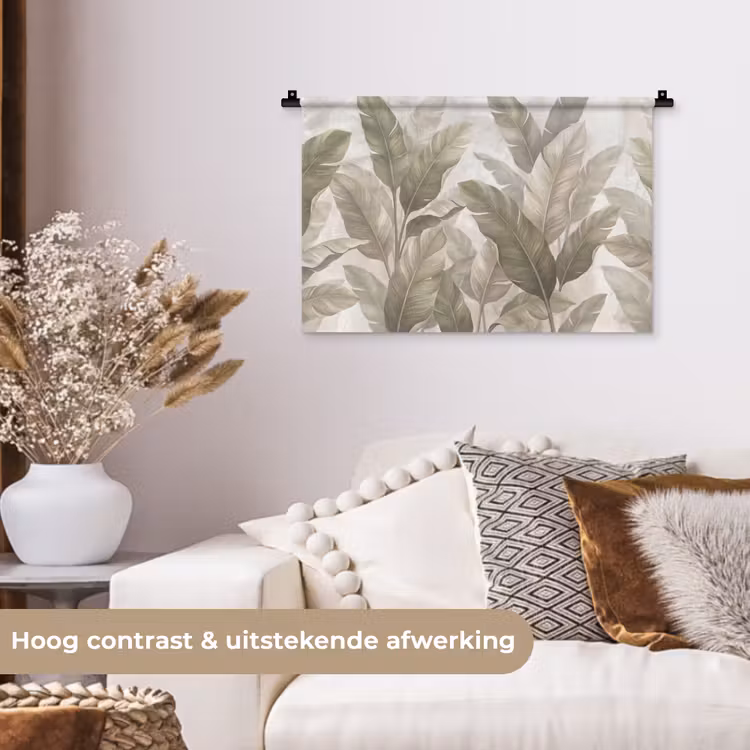 Bladeren - Tropisch - Natuur - Abstract - Beige Wandkleed katoen klein -sfeer1