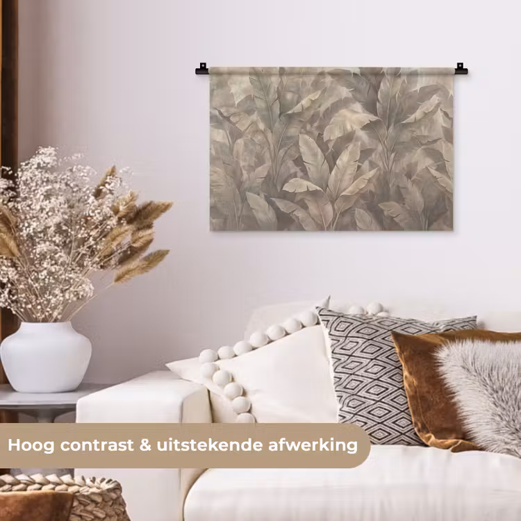 Bladeren - Tropisch - Natuur - Modern - Beige Wandkleed katoen klein -sfeer1