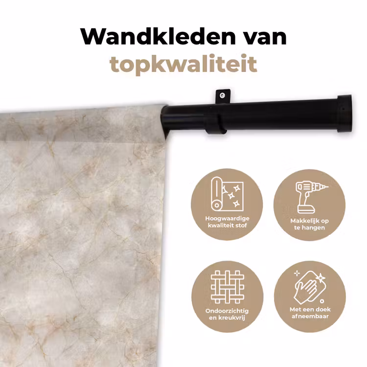 Lichtbeige - Goudbruine Nerven - Marmer Wandkleed katoen klein 269 -sfeer2