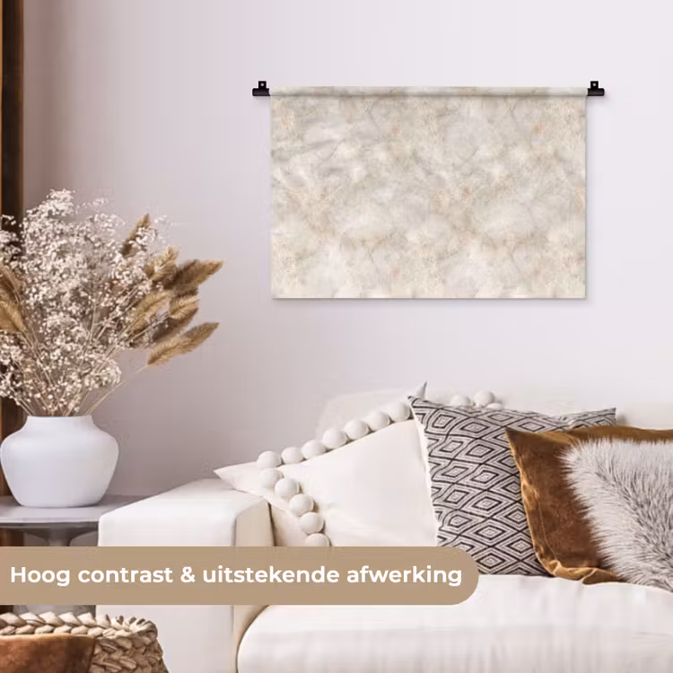 Lichtbeige - Goudbruine Nerven - Marmer Wandkleed katoen klein 269 -sfeer1