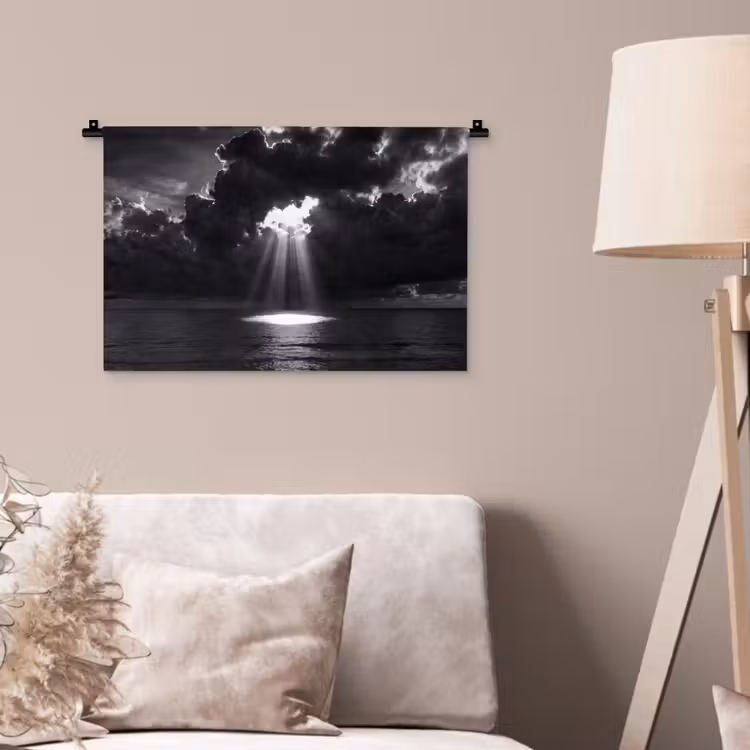 Licht - Wolken - Zee - Zwart-wit - Natuur Wandkleed katoen klein -sfeer4