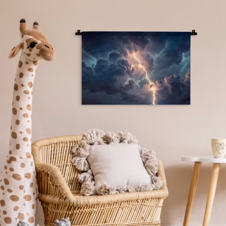 Bliksem - Storm - Natuur - Donker Wandkleed katoen klein -wsfeer5_kind