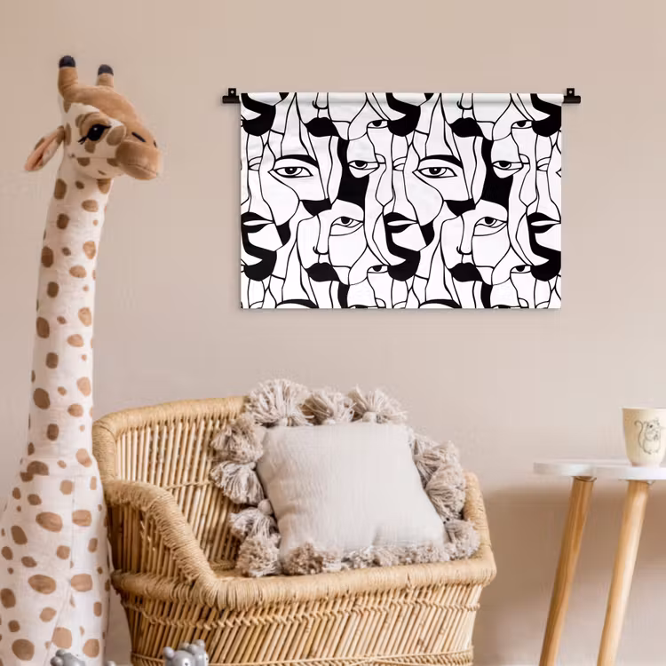 Lijnen - Gezichten - Zwart - Wit Wandkleed katoen klein 269 -wsfeer5_kind