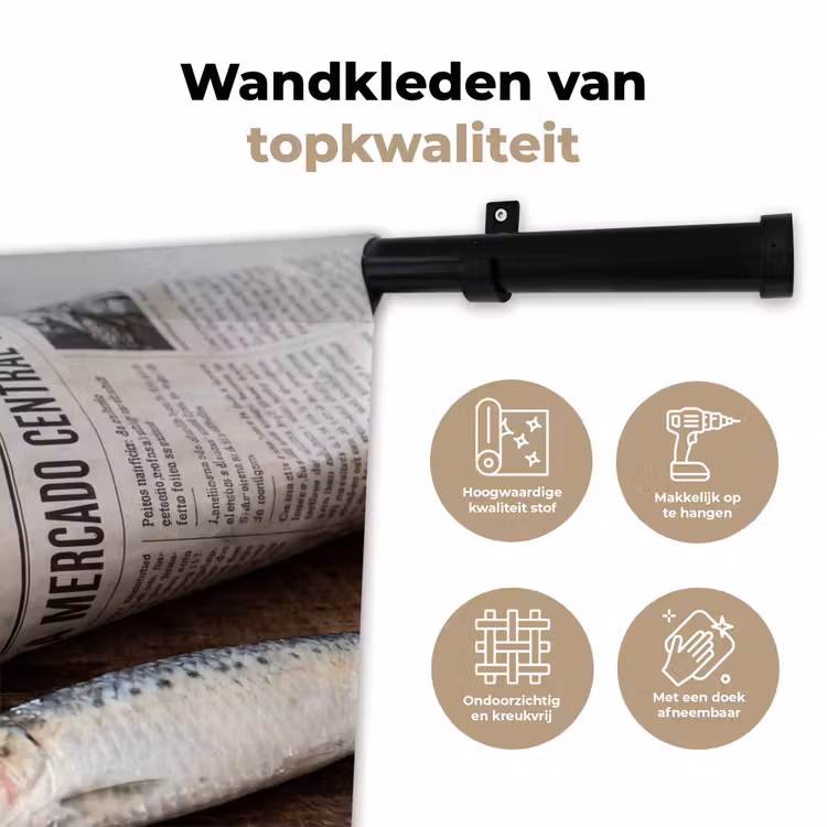 Wall Hanging - Little Sardine - newspaper - cutting board - Sardientje - krant - snijplank Wandkleed katoen klein