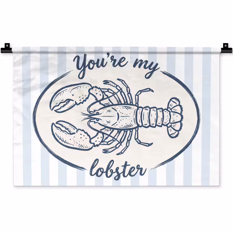 Kreeft - Illustratie - Liefde - Blauw - Decoratie Wandkleed katoen klein -zz3d