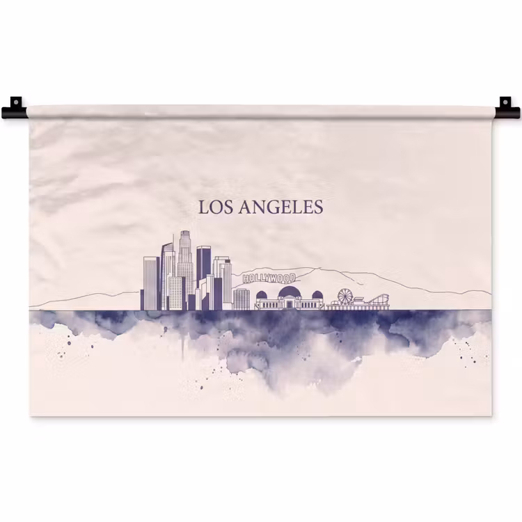 Los Angeles - Skyline - Architectuur - Aquarel - Blauw Wandkleed katoen klein -zz3d