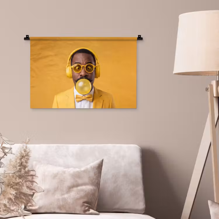 Man - Bubblegum - Portret - Geel - Modern Wandkleed katoen klein -sfeer4