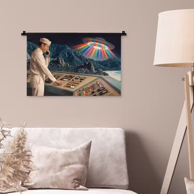 Wall Hanging - Man - Control Room - Beach - Man - Controlekamer - Strand Wandkleed katoen klein