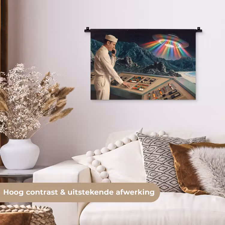 Wall Hanging - Man - Control Room - Beach - Man - Controlekamer - Strand Wandkleed katoen klein