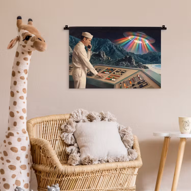 Wall Hanging - Man - Control Room - Beach - Man - Controlekamer - Strand Wandkleed katoen klein