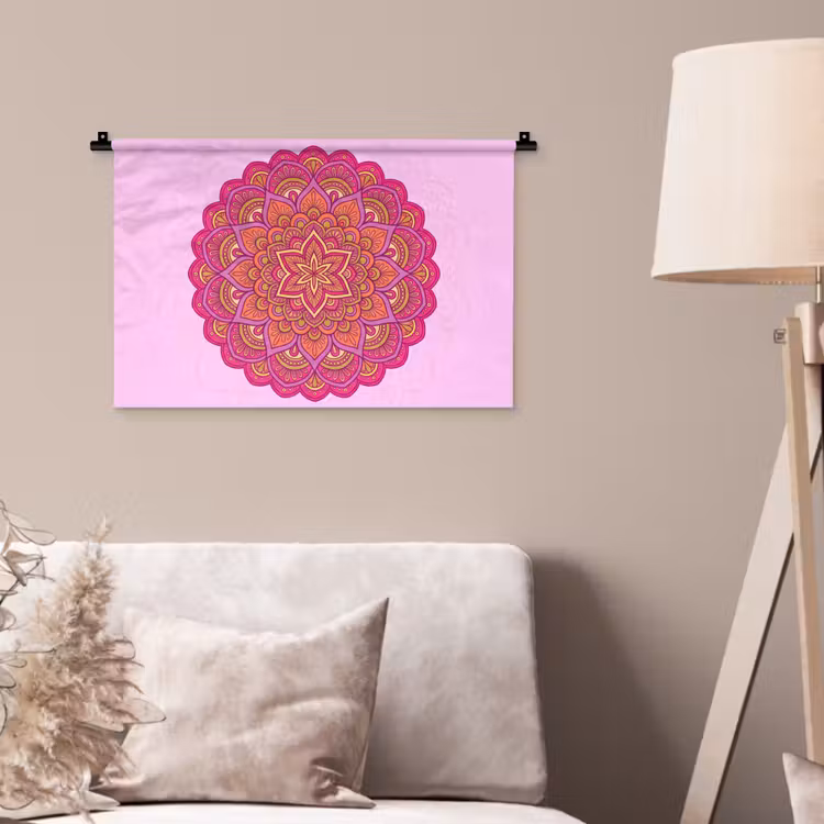 Mandala - Cirkel - Spiritueel - Oosters - Roze Wandkleed katoen klein -sfeer4