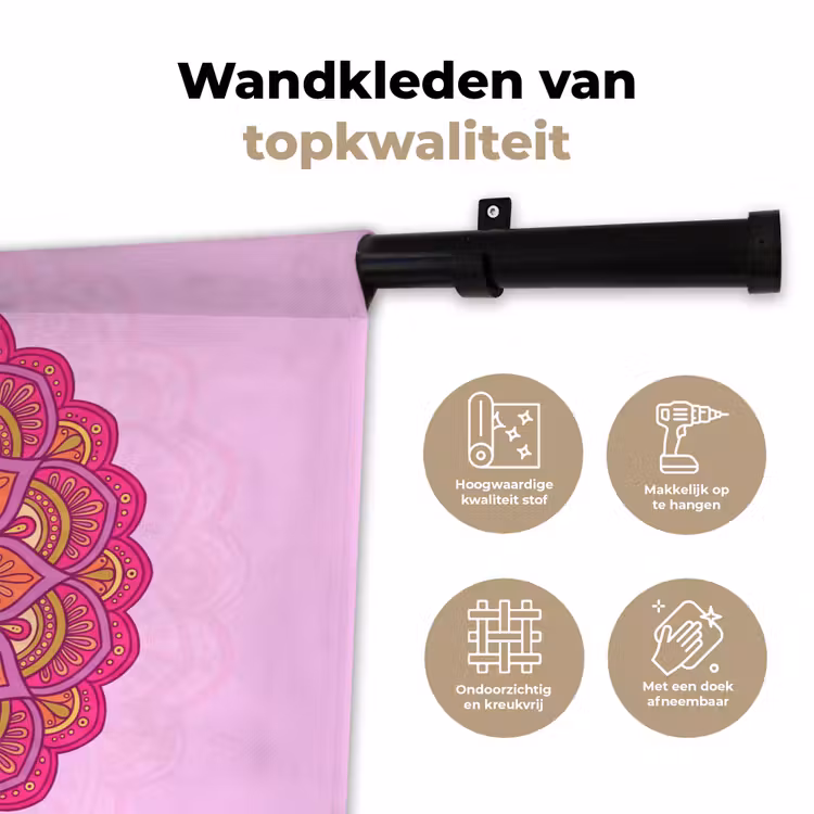 Mandala - Cirkel - Spiritueel - Oosters - Roze Wandkleed katoen klein -sfeer2
