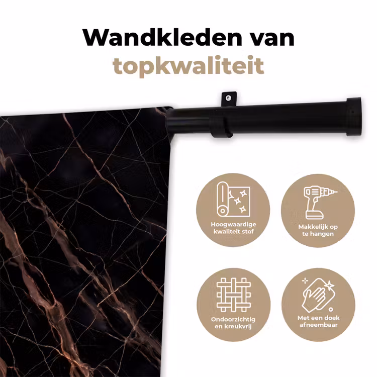 Marmer - Goud - Patroon - Luxe - Zwart Wandkleed katoen klein -sfeer2