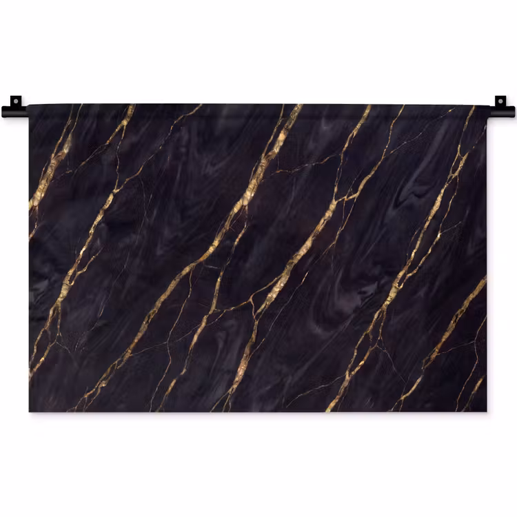 Marmer - Gouden aders - Abstract - Zwart Wandkleed katoen klein -zz3d