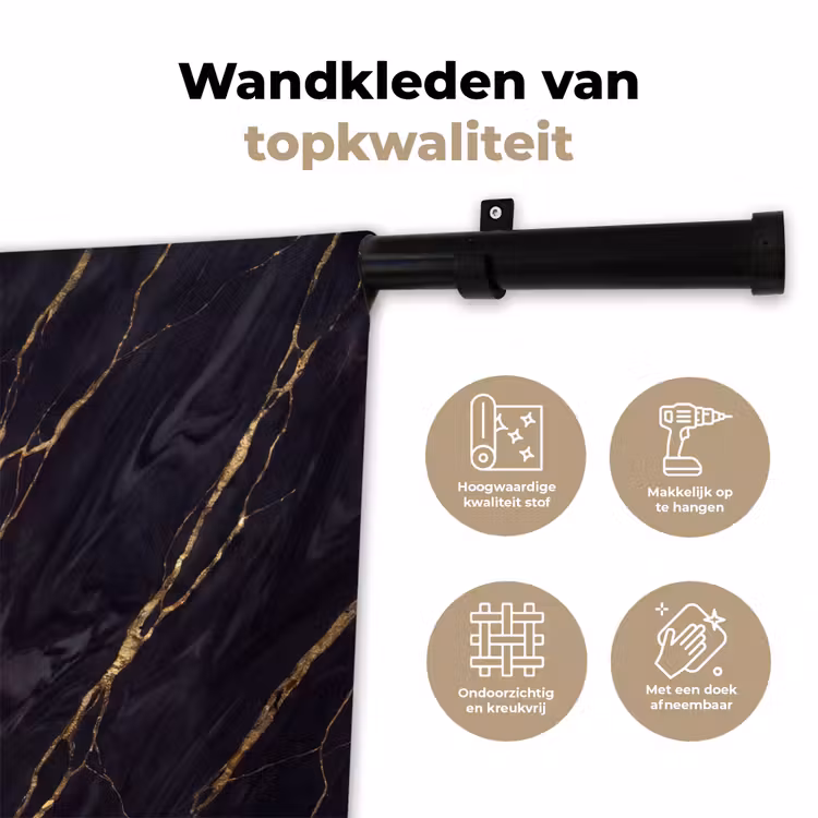 Marmer - Gouden aders - Abstract - Zwart Wandkleed katoen klein -sfeer2