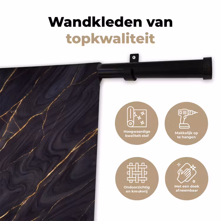 Marmer - Goudaders - Abstract - Modern - Zwart Wandkleed katoen klein -sfeer2