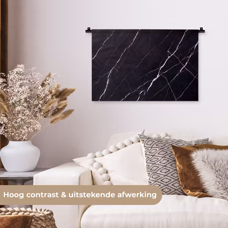 Marmer - Patroon - Abstract - Modern - Zwart Wandkleed katoen klein -sfeer1