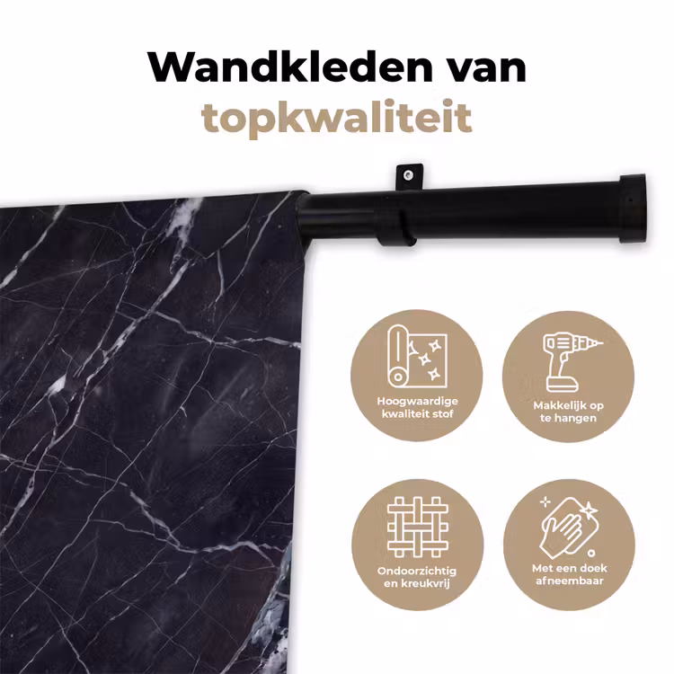 Marmer - Patroon - Modern - Zwart - Wit Wandkleed katoen klein -sfeer2