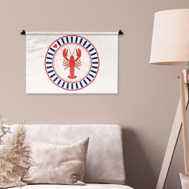 Zeeleven - Kreeft - Embleem - Grafisch - Rood Wandkleed katoen klein -sfeer4