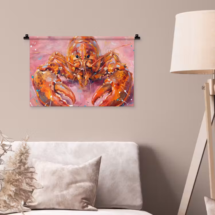 Zeeleven - Kreeft - Spatters - Abstract - Roze Wandkleed katoen klein -sfeer4