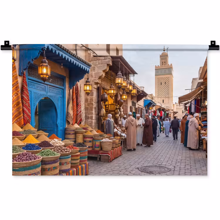 Wall Hanging - Market - Oriental - Colorful - Markt - Oosters - Kleurrijk Wandkleed katoen klein