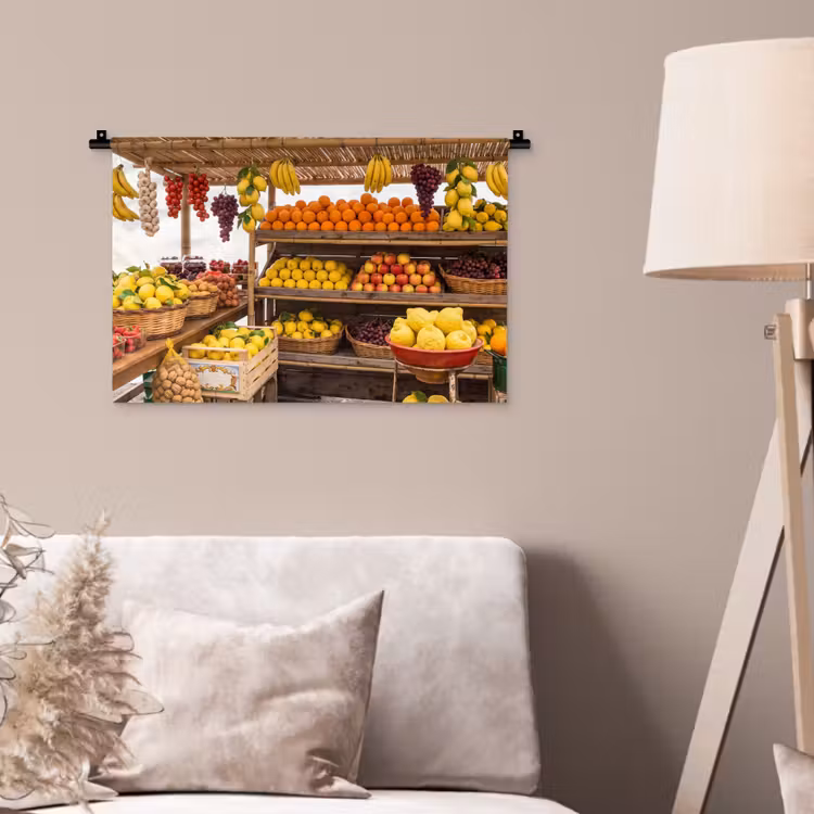 Wall Hanging - Market Stall - Fruit - Fresh - Marktkraam - Fruit - Vers Wandkleed katoen klein