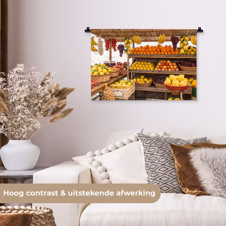 Wall Hanging - Market Stall - Fruit - Fresh - Marktkraam - Fruit - Vers Wandkleed katoen klein