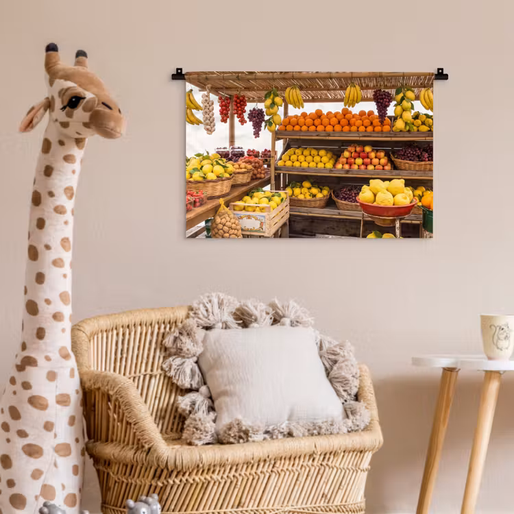 Wall Hanging - Market Stall - Fruit - Fresh - Marktkraam - Fruit - Vers Wandkleed katoen klein