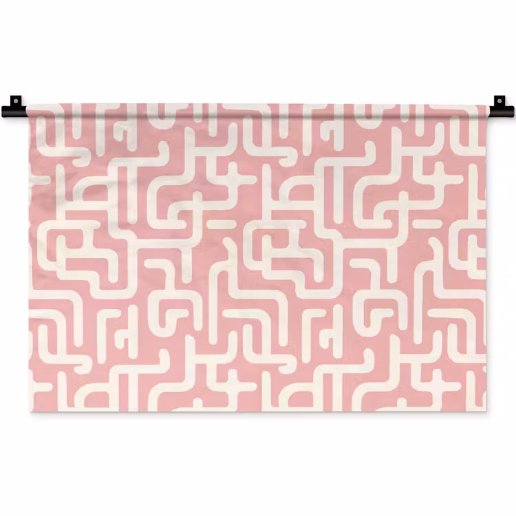 Doolhofpatroon - Roze - Wit - Abstract Wandkleed katoen klein 269 -zz3d