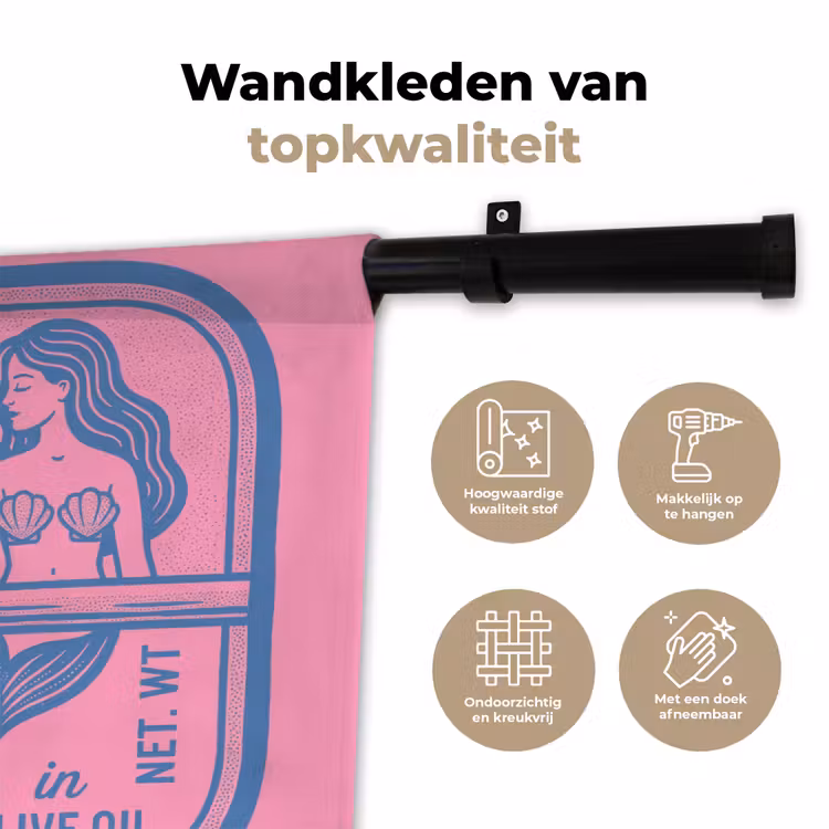 Meermin - Sardineblik - Illustratie - Roze - Retro Wandkleed katoen klein -sfeer2