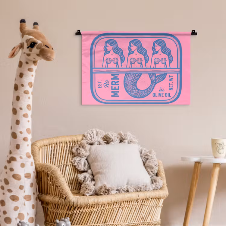 Meermin - Sardineblik - Illustratie - Roze - Retro Wandkleed katoen klein -wsfeer5_kind