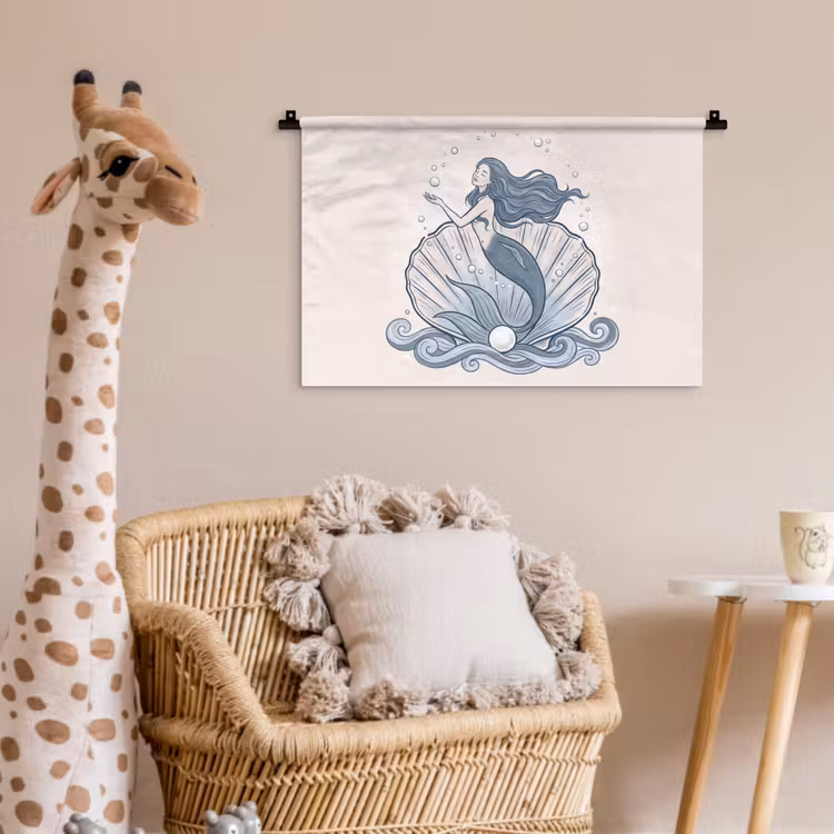 Zeemeermin - Schelp - Zee - Fantasie - Blauw Wandkleed katoen klein -wsfeer5_kind