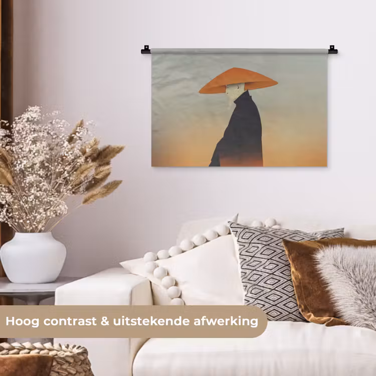 Minimalistisch - Silhouet - Oranje Wandkleed katoen klein -sfeer1