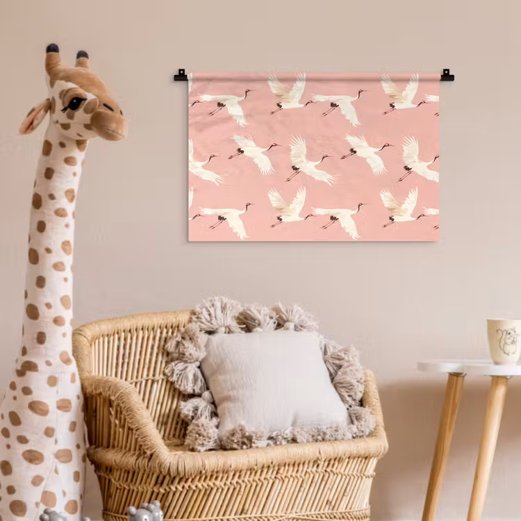 Modern - Kraanvogels - Roze Wandkleed katoen klein 269 -wsfeer5_kind