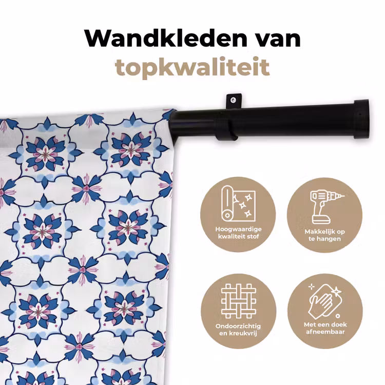 Modern - Patroon - Blauw - Roze Wandkleed katoen klein 269 -sfeer2
