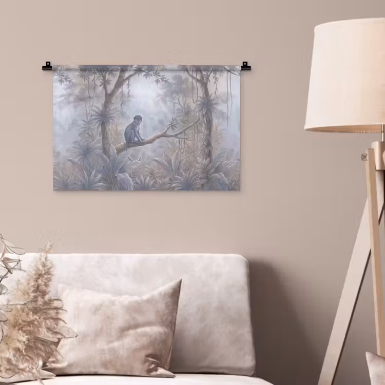 Aap - Boom - Jungle - Natuur - Grijs Wandkleed katoen klein -sfeer4