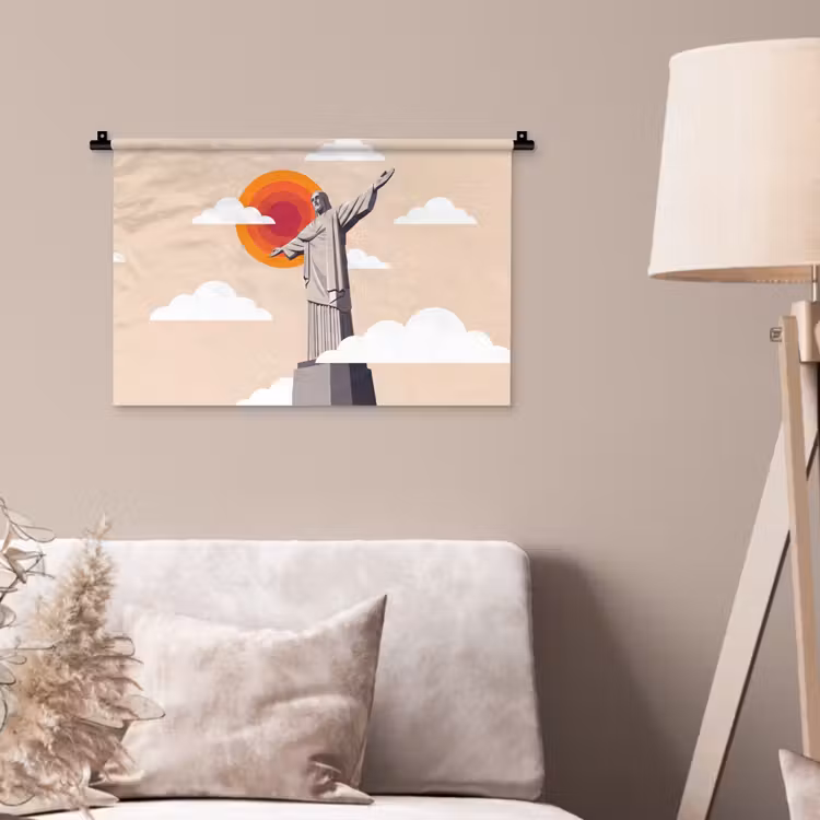 Monument - Stad - Zonsondergang - Minimalistisch - Oranje Wandkleed katoen klein -sfeer4