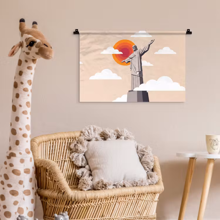 Monument - Stad - Zonsondergang - Minimalistisch - Oranje Wandkleed katoen klein -wsfeer5_kind
