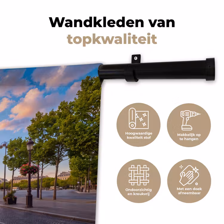Monument - Parijs - Zonsondergang - Architectuur - Goud Wandkleed katoen klein -sfeer2