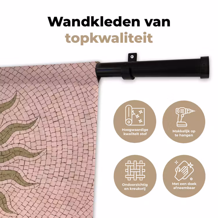 Mozaïek - Zon - Patroon - Klassiek - Roze Wandkleed katoen klein -sfeer2