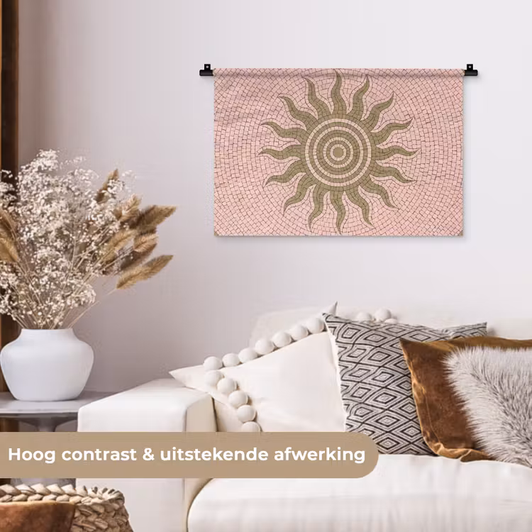 Mozaïek - Zon - Patroon - Klassiek - Roze Wandkleed katoen klein -sfeer1