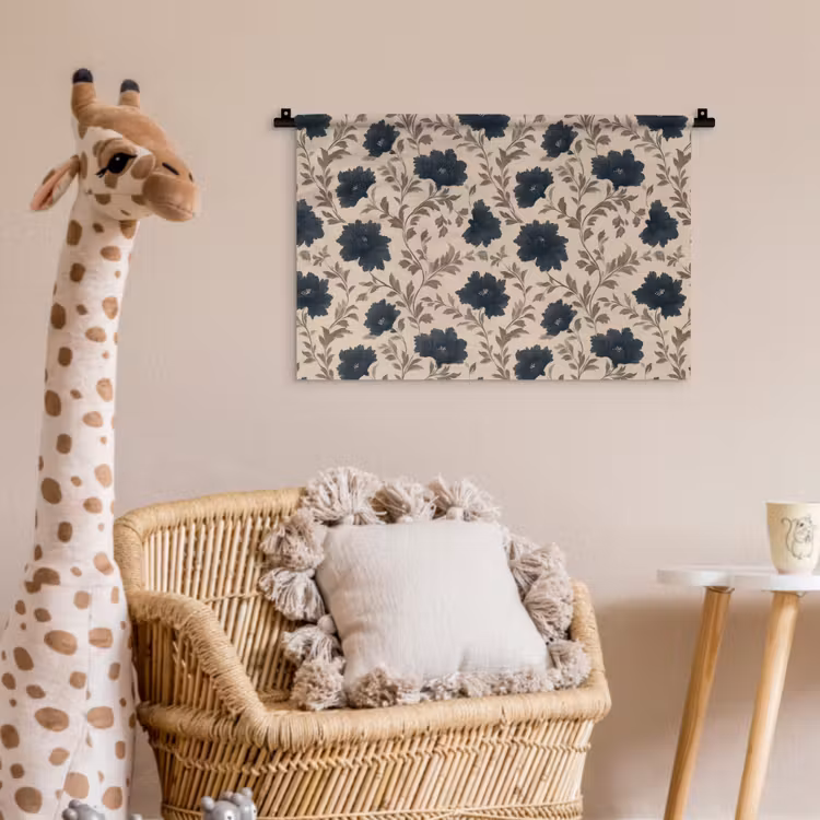 Motief - Bloemen - Zwart - Beige Wandkleed katoen klein 269 -wsfeer5_kind